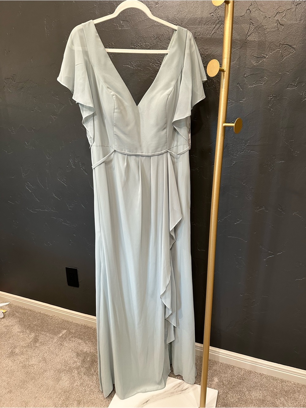 Sage Green V-Neck Flutter-Sleeve Formal/Bridesmaid Dress